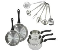 Batterie de cuisine - Tous feux dont induction - FACKELMANN - Geneva - Inox - 2 poêles 20 et 24, 3 casseroles et 6 ustensiles