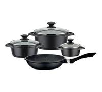 GSW Lot de 7 casseroles et poêles Gourmet Granit - Set de casseroles et poêles de qualité supérieure avec couvercle - Compatible induction et four - Fonte d'aluminium