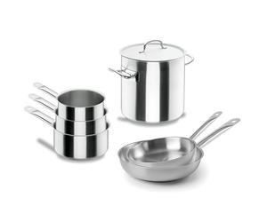 Batterie de cuisine tout inox : 3 casseroles, 2 poêles et 1 marmite Chef Classic Lacor