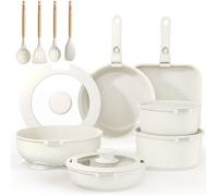 Batterie de Cuisine YASHE 21 Pcs - Poignées Amovibles - Induction - Blanc