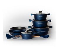 Batterie de cuisson complète effet marbre - 13 pièces - Tous feux - Bleu