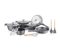 Batterie de cuisson complète effet marbre - 13 pièces - Tous feux - Gris argenté