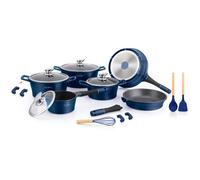 Batterie de cuisson complète effet marbre - 17 pièces - Tous feux - Bleu