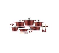 Batterie de cuisson complète effet marbre - 17 pièces - Tous feux - Rouge bordeaux