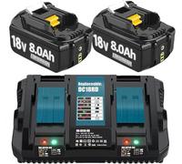 Batterie de Rechange 2X 18V 8.0Ah Compatible pour Makita DC18RD Compatible pour BL1860B BL1860 BL1850B BL1850 BL1840B BL1830 avec Batterie d'outil LED.