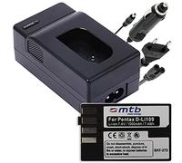 Batterie de rechange + chargeur secteur voiture compatible avec Pentax D-Li109 pour Pentax KP, K-r, K-S1, K-S2, K-30, K-50, K-70, K-500
