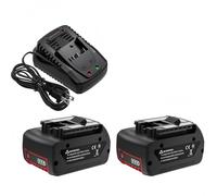 Batterie de Rechange et Chargeur Compatible avec Bosch 18V Outil Perceuse Sans Fil Meuleuse Marteau Perforateur Station de Charge Li-ion 18V 6000mAh Noir Rouge(2 battery 1 charger)