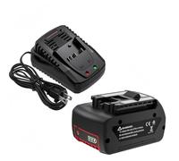 Batterie de Rechange et Chargeur Compatible avec Bosch 18V Outil Perceuse Sans Fil Meuleuse Marteau Perforateur Station de Charge Li-ion 18V 6000mAh Noir Rouge(1 battery 1 charger)