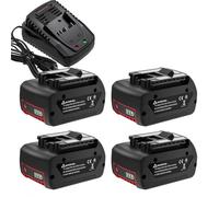 Batterie de Rechange et Chargeur Compatible avec Bosch 18V Outil Perceuse Sans Fil Meuleuse Marteau Perforateur Station de Charge Li-ion 18V 6000mAh Noir Rouge(4 battery 1 charger)