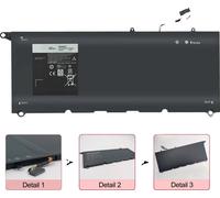 Batterie de rechange pour Dell XPS 13 9360, capacité 60Wh, type Li-Polymer, noir