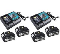 Batterie de Rechange pour Makita 18V avec Chargeur DC18RC Compatible avec BL1860 BL1860B BL1850 BL1850B BL1840 BL1830 BL1820 LXT400 DC18RA DC18RC (2X 5.5Ah Batteries + 1x Chargeur) (Lot de 2)