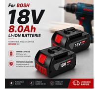 Batterie de remplacement de lithium-ion Bosch 18V 8.0Ah 2PCS pour outils électriques sans fil, haute capacité,