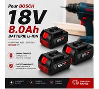 Batterie de remplacement de lithium-ion Bosch 18V 8.0Ah 3PCS pour outils électriques sans fil, haute capacité,