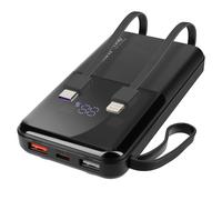 Batterie de Secours 10000 mAh avec Câbles Lightning et USB type C Noir