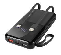 Batterie de Secours 10000 mAh avec Câbles Lightning et USB type C Noir
