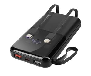 Batterie de Secours 10000 mAh avec Câbles Lightning et USB type C Noir