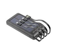 Batterie de Secours Solaire - SETTY - 10000mAh - 4 Câbles Inclus - USB-A, USB-C, micro-USB - Noir