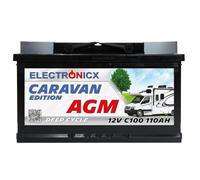 Batterie de service Electronicx AGM Caravan Edition 12V 110Ah - 110 ah Batterie à décharge lente pour camping-car, caravane, solaire- sans entretien, étanche, anti-fuite 315×175×190 mm