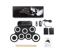 Batterie électrique portable, tapis de batterie, kit de batterie électronique enroulable avec haut-parleur et pédales intégrés, instruments de percussion pour débutants (blanc)