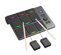 Batterie électronique 9 pads avec LCD, deux haut-parleurs stéréo et pédales | Set de batterie portable pour débutants et professionnels | Compatible avec Bluetooth MIDI | Idéal pour la maison