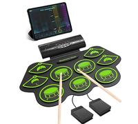 Batterie Électronique Drum Set, 9 Pads Batterie Électrique prend en charge MIDI Bluetooth Baguettes de Batterie de Sustain, Tambour à Numérique Portable pour Enfants Débutants (Vert)