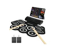 SPORTNOW Batterie électronique drum set, kit de batterie électrique, avec 9 pads, pédales et baguettes de tambour, deux haut-parleurs stéréo, pour enfants adultes débutants, silicone, blanc et noir