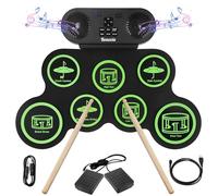 Batterie Électronique E-Drum Kit, Bonvvie Roll Up Tambour avec 7 pads, MIDI, DTC, Batterie Rechargeable 1200mAh Li-ion, Haut-parleurs Intégrés, Idéal pour Débutants, Étudiants et Passionnés de Musique