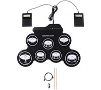 Batterie électronique enroulable à 7 coussinets avec deux pédales, tapis d'entraînement en silicone, prise casque, instrument de musique portable alimenté par USB pour débutants, 42,9 x 31 cm