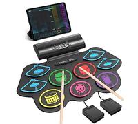 Batterie électronique Enroulable à 9 Coussinets avec Bluetooth MIDI, kit de Batterie D'entraînement pour Débutants et Enfants-Cadeau Vacances D'anniversaire (Coloré)