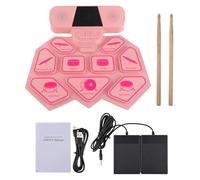 Batterie Électronique Portable avec 9 Pads Ultra Épais, Haut - Parleurs Doubles, Support BT MIDI - 8 Styles de Batterie, 6 Rythmes, 10 Morceaux Démo, Pad en Silicone, Kit avec (Rose)