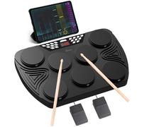 Batterie Électronique Portable, Compact Kit 7 portable Drum Set à 7 Coussinets avec Panneau Numérique Haut-Parleurs Intégrés Prise en Charge de Connexion PC, Cadeau Idéal pour Débutants