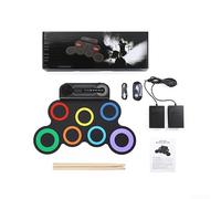 Batterie électronique portable, haut-parleur et pédales intégrés, comprend 2 baguettes, taille compacte 43154,5 cm, kit d'entraînement musical facile à transporter (coloré)