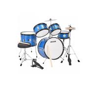 Batterie Enfant 5 Pièces, Grosse Caisse 45 cm, Caisse Claire 25,4 cm, Siège Baguettes, pour 6-13 ans Bleu
