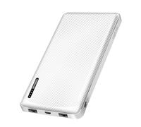 Batterie Externe 10 000 mAh, 2 Ports USB-A + 1 Port USB-C (pour appareils) avec Fonction de Charge Rapide, USB-C + Micro USB (Charge de la Batterie Externe), Blanc