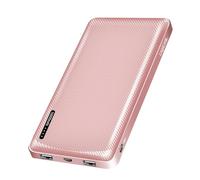 Batterie Externe 10 000 mAh, 2 Ports USB-A + 1 Port USB-C (pour Les appareils) avec Fonction de Charge Rapide, USB-C + Micro USB (Charge de la Batterie Externe), Rose