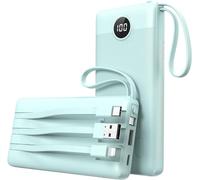 Batterie Externe 10000mAh avec 4 Câbles Intégrés, VEEKTOMX POWER BANK 5 Sorties et 4 Entrées Batterie Portable Puissante, Battery Pack de Voyage Chargeur Externe Compatible avec iPhone/Samsung/Android