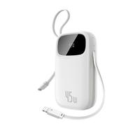 Baseus 45W 20000mAh batterie externe 10000mAh USB-C rétractable intégré et câble Lightning pour iPhone 17 16 15 Samsung S25 Xiaomi Poco USB-C iP Cable White