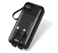 Batterie externe 20 000 mAh noire, 22,5 W PD, USB-C 20 W, câbles intégrés
