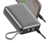 Batterie Externe 20000mAh 45W avec Câble USB-C intégré Ports USB-C USB Argent