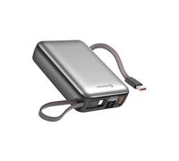 Batterie Externe 20000mAh avec Câbles USB-C et Lightning Compacte Argent