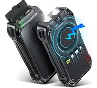 Batterie externe 26800 mAh, 30 W PD Charge rapide, chargeur sans fil avec 4 câbles intégrés, 3 ports, lampes de poche LED, batterie portable pour téléphones, tablettes, camping