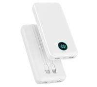 Batterie Externe 26800mAh avec Câbles, PD 25W QC4.0 Charge Rapide Power Bank USB C Chargeur Portable avec 5 Sorties, Affichage LCD Batterie Portable pour iPhone 16/15/14, Samsung Huawei - Blanc
