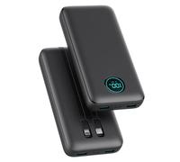 Batterie Externe 26800mAh avec Câbles, PD 25W QC4.0 Charge Rapide Power Bank USB C Chargeur Portable avec 5 Sorties, Affichage LCD Batterie Portable pour iPhone 16/15/14, Samsung Huawei etc - Noir