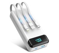 Batterie Externe 27000mAh, PD 20W Power Bank Chargeur Rapide avec 3 Câbles Intégrés, 4 Sorties et 2 Entrées Portable PowerBank Compatible avec Tablettes, Etc.(Blanc)