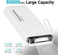 Batterie Externe 50000mAh VANWIN Power Bank USB C Charge Rapide Chargeur Portable avec Affichage LED, Powerbank Compatible avec iPhone 15/14/14 Pro/13/13 Pro/12/12 Pro Max/11 Plus et Samsung(blanc) bl