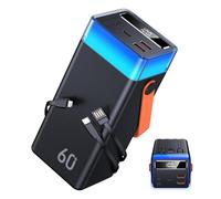 Batterie Externe 60000mah Charge Rapide avec 3 Câbles Intégrés, Power Bank PD 22.5W Batterie Portable USB C, Powerbank Charge 5 Entrées et 2 Sorties, Affichage LED pour iPhone Samsung iPad (Orange)