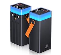 Batterie Externe 60000mAh Charge Rapide, Power Bank 22,5W Chargeur Portable 3 Câble Intégré, PowerBank 5 Sorties et 2 Entrées avec 9 Couleurs Dimmable pour iPhone Tablettes Android Camping