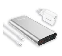 Batterie externe aluminium argent - Realpower - 20000 mAh - 100 W - Li-ion - Indicateur LED - Câble USB Type C