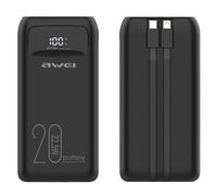 Batterie externe AWEI 20000mAh 22,5W avec écran, noire + câbles
