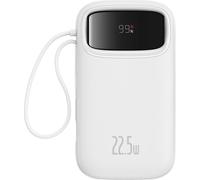 Batterie externe Baseus Qpow2, 10 000 mAh, double câble USB-C et Lightning intégré, charge rapide, 22,5 W, affichage numérique, blanc